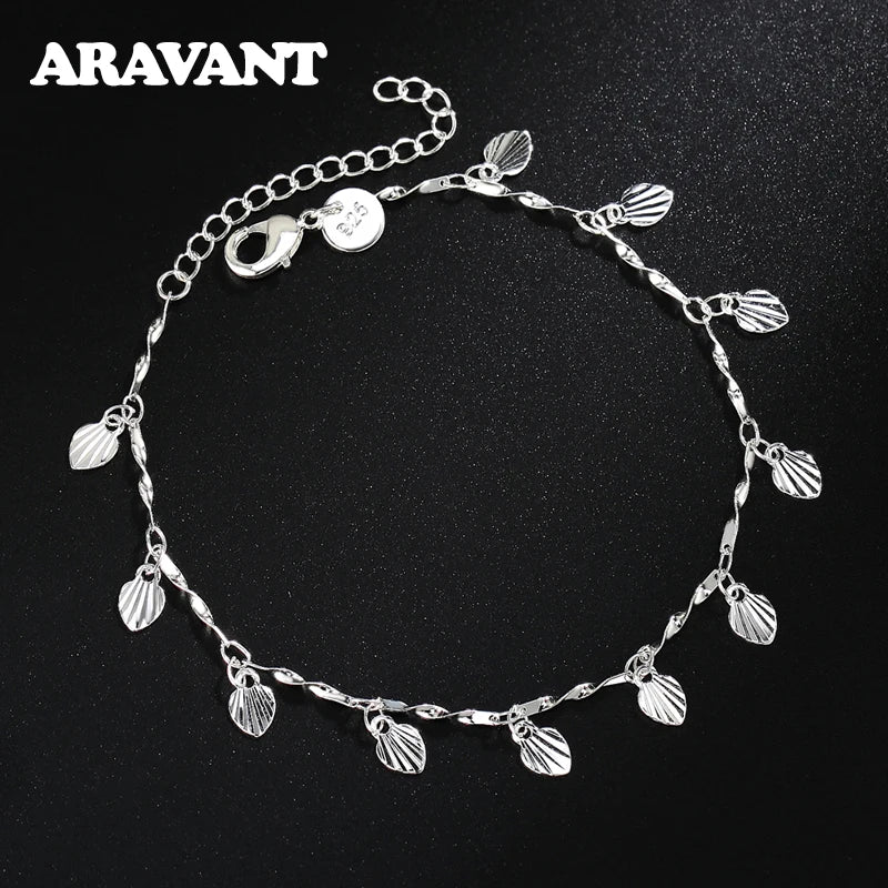 925 Silver Leaf Chain Bracelet For Women Girls Jewelry