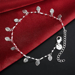 925 Silver Leaf Chain Bracelet For Women Girls Jewelry