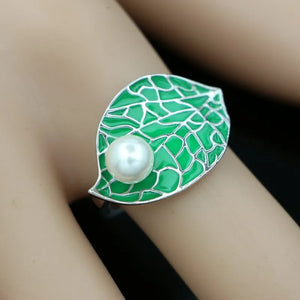 925 Silver Leaf Pearl Jewelry Set Green Enamel Zircon Bracelet