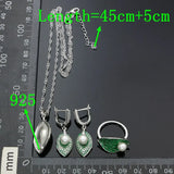 925 Silver Leaf Pearl Jewelry Set Green Enamel Zircon Bracelet