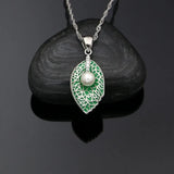 925 Silver Leaf Pearl Jewelry Set Green Enamel Zircon Bracelet
