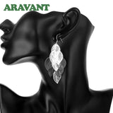 925 Silver Leaves Long Drop Earrings For Women