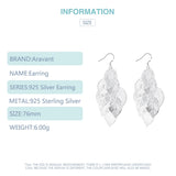 925 Silver Leaves Long Drop Earrings For Women