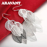 925 Silver Leaves Long Drop Earrings For Women
