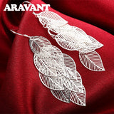 925 Silver Leaves Long Drop Earrings For Women
