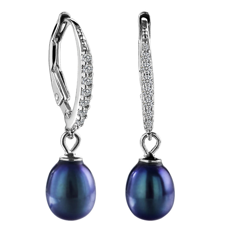 925 Silver Pearl & CZ Drop Earrings for Women
