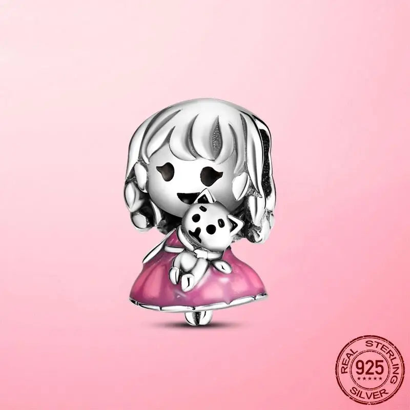925 Silver Little Girl Boy Charm Princess Prince Dog Cat Beads Bracelet