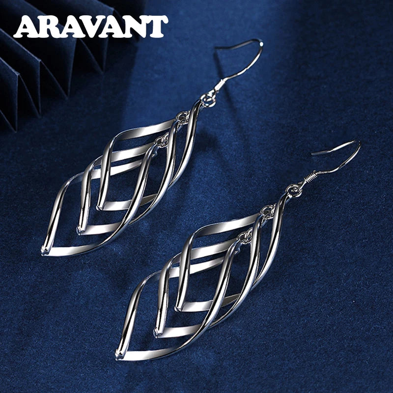925 Silver Long Drop Earring Wedding Jewelry