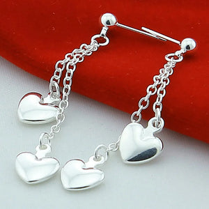 925 Silver Heart Tassel Long Chain Earrings Women Party Jewelry
