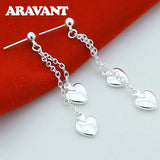 925 Silver Heart Tassel Long Chain Earrings Women Party Jewelry
