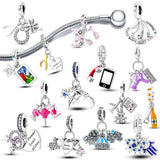 925 Silver Lucky Clover Starry Sky Charms Fit Bracelet Zircon Beads Charm