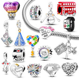 925 Silver Lucky Clover Starry Sky Charms Fit Bracelet Zircon Beads Charm