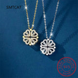 925 Silver Lucky Four-leaf Clover Necklace Women Heart Pendant Wedding Jewelry