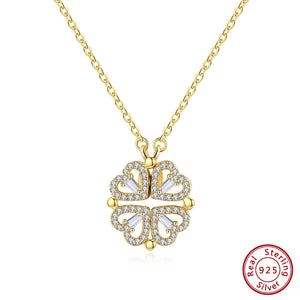 925 Silver Clover Necklace Women Heart Pendant Clavicle Chain Jewelry