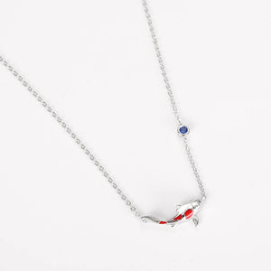 925 Silver Koi Fish Pendant Necklace Red Luck Cyprinoid Chain Jewelry