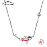 925 Silver Koi Fish Pendant Necklace Red Luck Cyprinoid Chain Jewelry