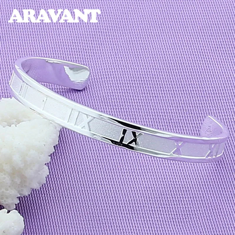 925 Silver Lucky Roman Numbers Bracelets Bangles For Women Men