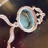 925 Silver Sea Zircon Tassel Pendant Necklace for Women