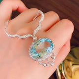 925 Silver Sea Zircon Tassel Pendant Necklace for Women