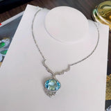 925 Silver Sea Zircon Tassel Pendant Necklace for Women