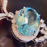 925 Silver Sea Zircon Tassel Pendant Necklace for Women