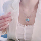 925 Silver Sea Zircon Tassel Pendant Necklace for Women