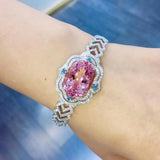925 Silver Morganite Bracelet Diamond Royal Jewelry Christmas