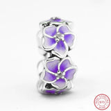 925 Silver Magnolia Vase Purple Enamel Triangular Beads