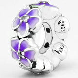 925 Silver Magnolia Vase Purple Enamel Triangular Beads