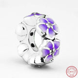 925 Silver Magnolia Vase Purple Enamel Triangular Beads