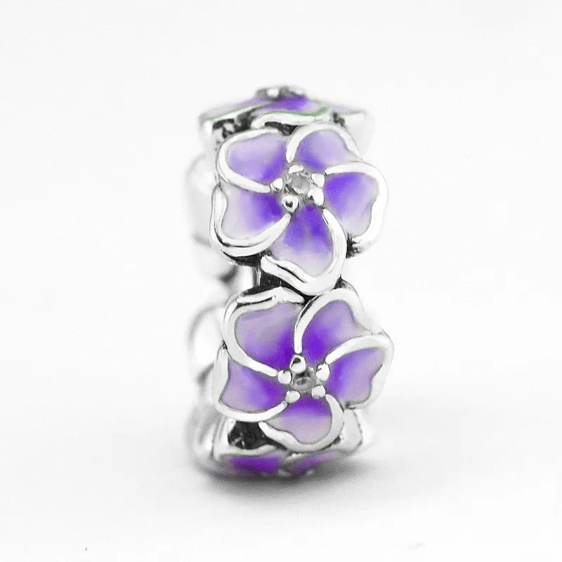 925 Silver Magnolia Vase Purple Enamel Triangular Beads