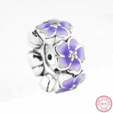 925 Silver Magnolia Vase Purple Enamel Triangular Beads
