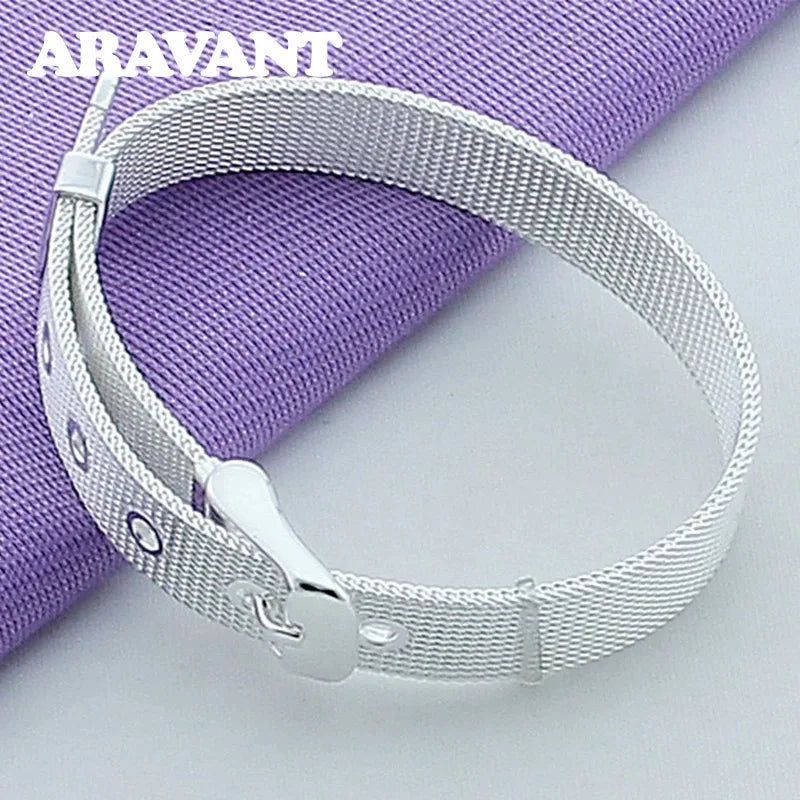 925 Silver Mesh Watch Belt Bracelet for Women Men