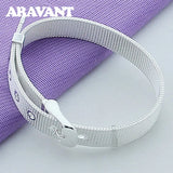 925 Silver Mesh Watch Belt Bracelet for Women Men