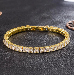 925 Silver Moissanite Tennis Bracelet Princess Cut Plated Yellow 5mm