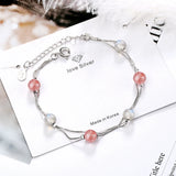 925 Silver Moonstone & Pink Crystal Bracelet - Women's Jewelry