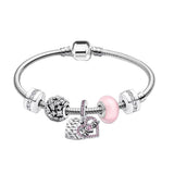925 Silver Mother's Heart Charm Bracelet Set Beaded Pulseira Gift