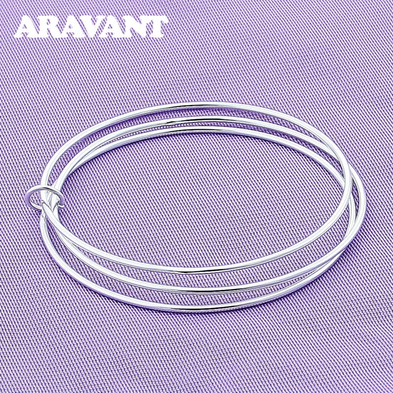 925 Silver Circle Charm Bracelet Bangles For Women Men