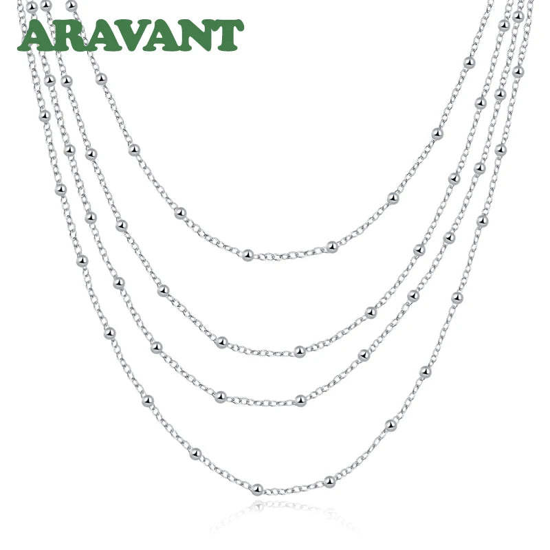 925 Silver Layer Round Beads Necklace Chains Women Wedding Jewelry