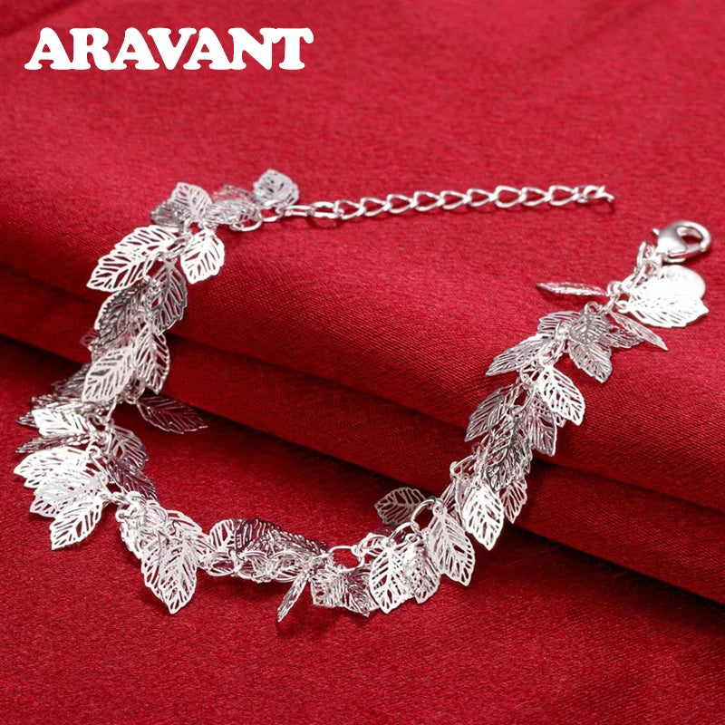 925 Silver Leaves Bracelet Chain For Women Jewelry