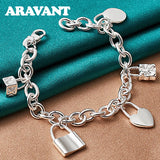 925 Silver Lock Charm Bracelet Men Women