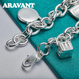 925 Silver Lock Charm Bracelet Men Women