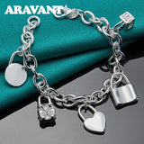 925 Silver Lock Charm Bracelet Men Women