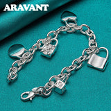 925 Silver Lock Charm Bracelet Men Women