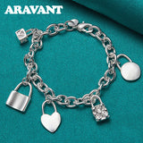 925 Silver Lock Charm Bracelet Men Women