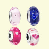 925 Silver Muranoglas Hearts Charm Beads Fit European Bracelets for Women