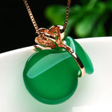 925 Silver Green Jade Agate Blessing Bag Pendant Necklace