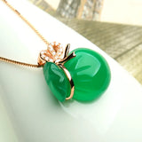 925 Silver Green Jade Agate Blessing Bag Pendant Necklace
