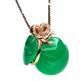 925 Silver Green Jade Agate Blessing Bag Pendant Necklace