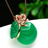 925 Silver Green Jade Agate Blessing Bag Pendant Necklace